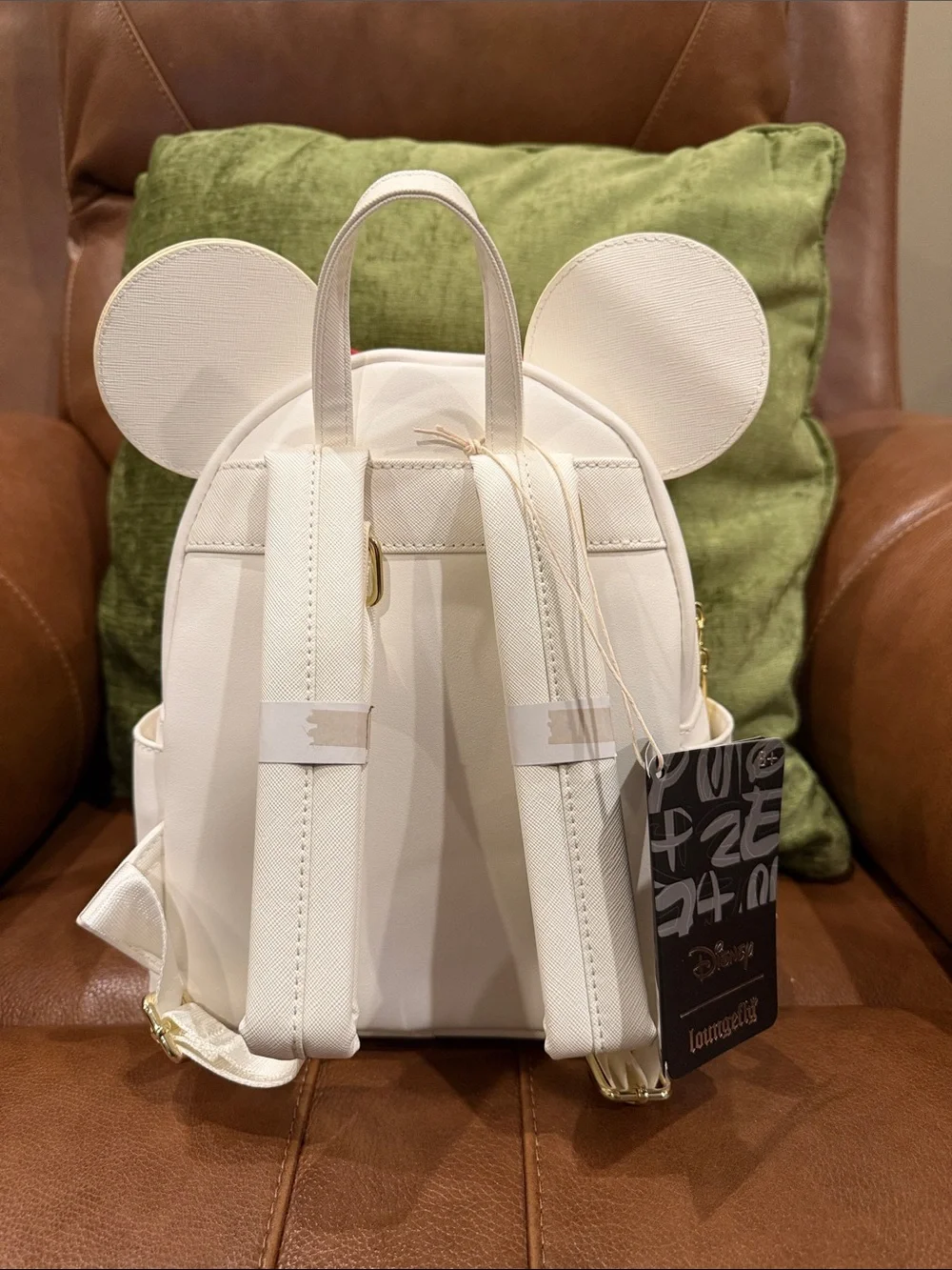Loungefly White Minnie Ear Mini Backpack with Red Bow Accent